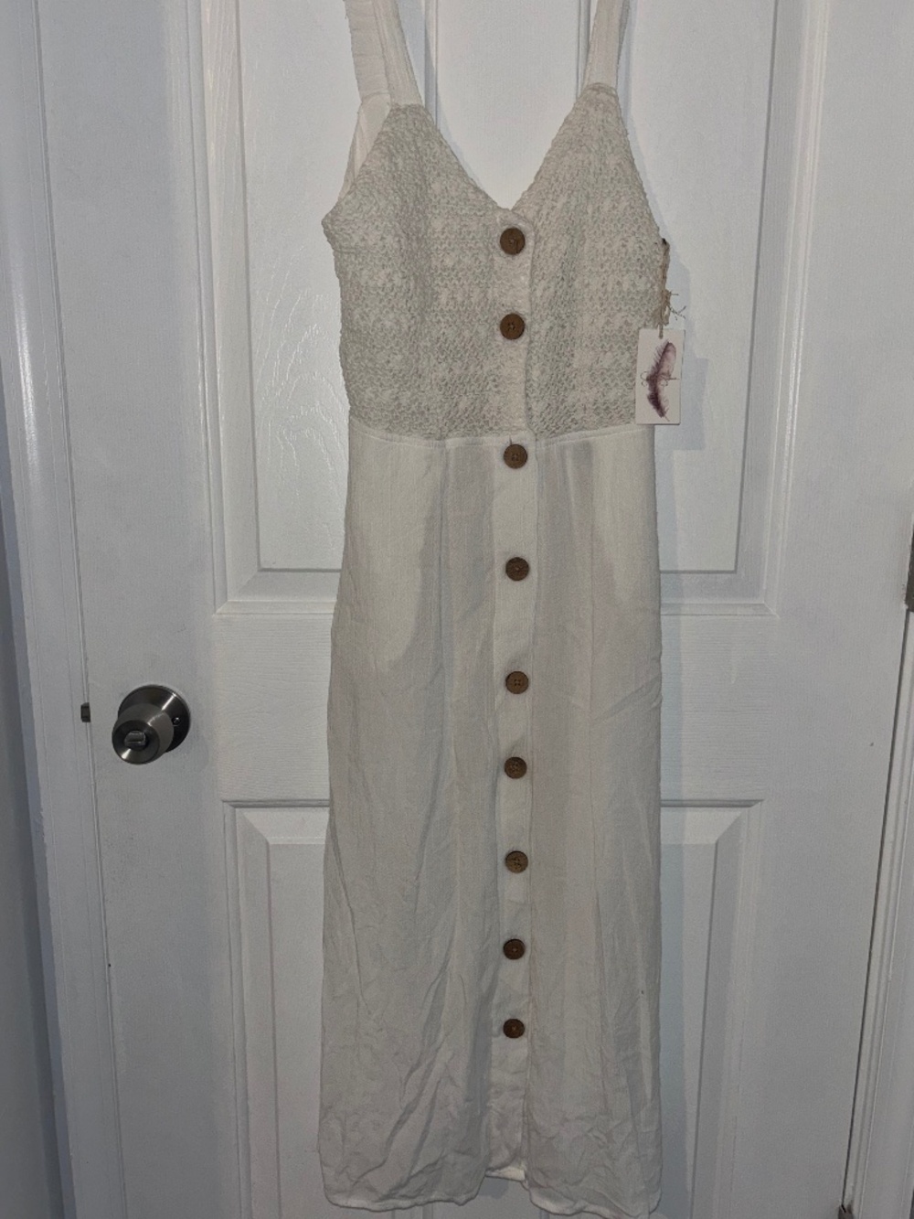 Jessica Simpson Ivory Boho Crochet Button Front Midi Dress NWT